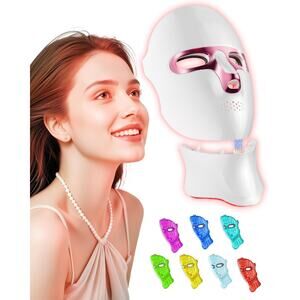 FOLOKE Red Light Therapy Mask for Face & Neck, LED Face Light Therapy,USB C Rech